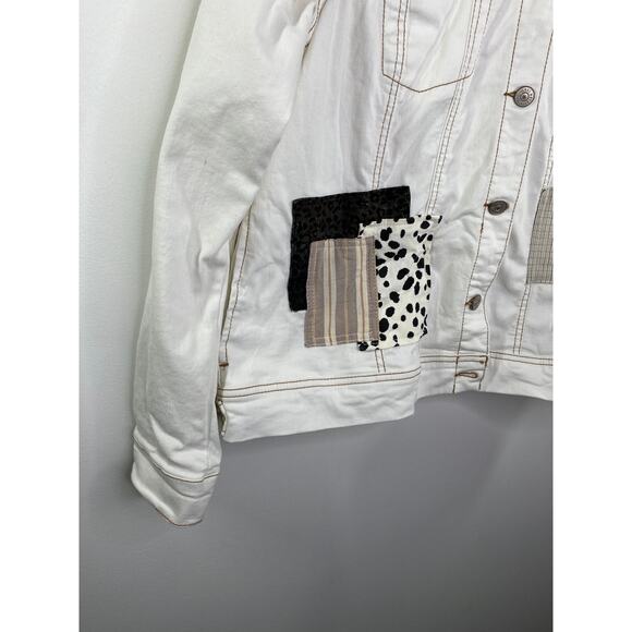 LOGO Lori Goldstein White Denim Patchwork Button Front Jacket Women's Size 10 - Picture 3 of 8